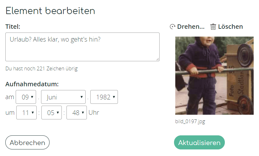 So gibst du einem Bild einen Titel oder änderst den Aufnahmezeitpunkt